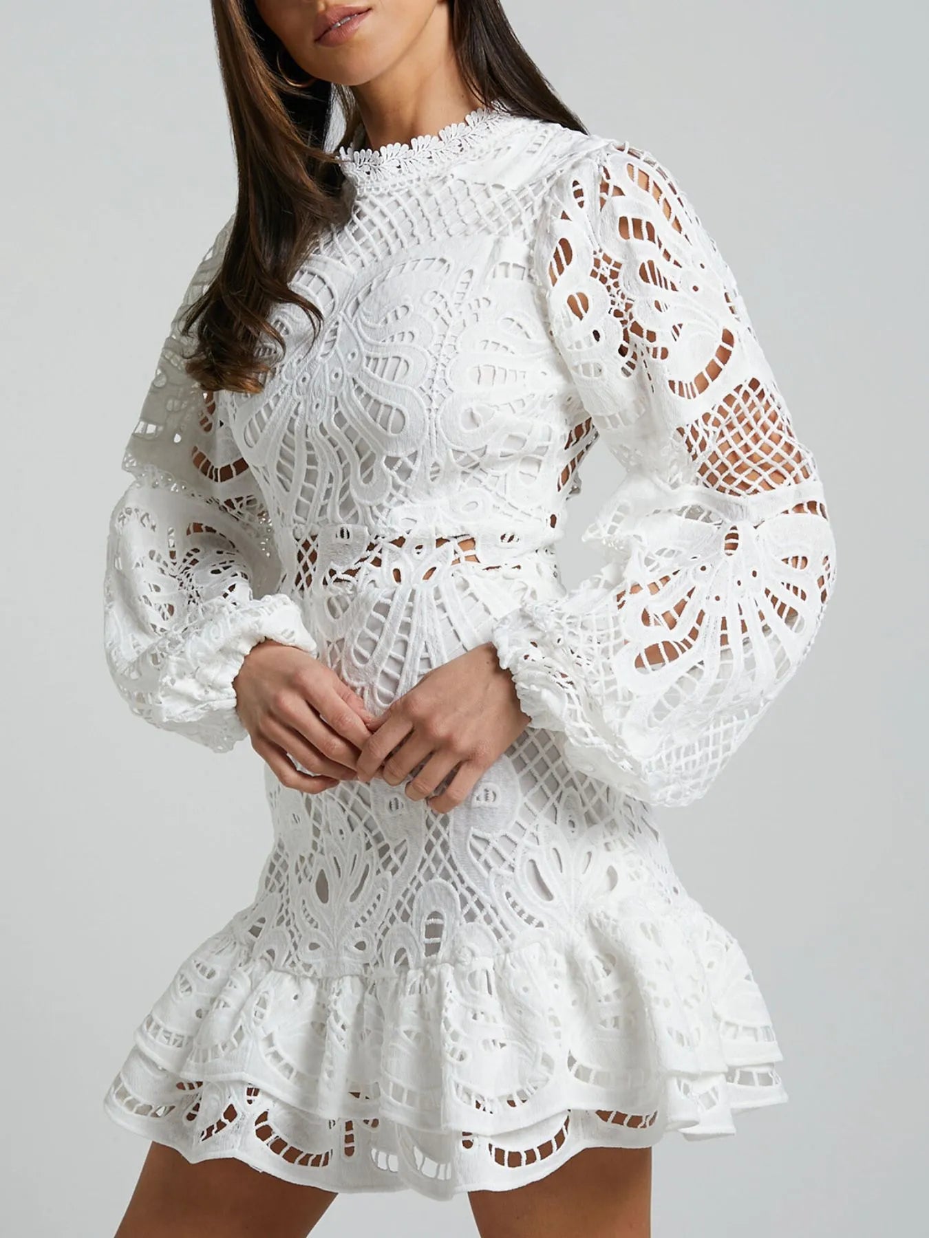 Lace Crochet Long Sleeve Mini Dress – fashiontrendvibe